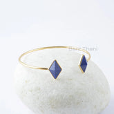 Lapis Lazuli Bangle, Lapis Lazuli 10x16mm Diamond Pyramid Sterling Silver Gemstone Bangle, Bangle For Women, Engagement Gift For Bride